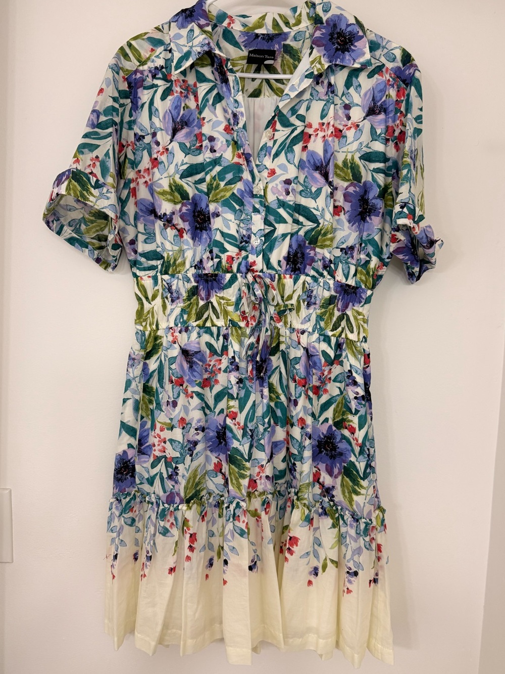 Maison Tara Floral Dress in Purple, Green and Cream